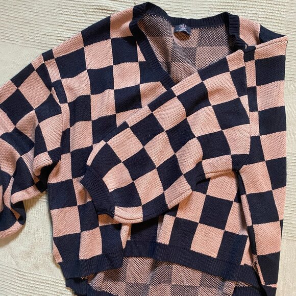 So Money Oversized Checkerboard Knit in Black + Mocha 2X/3X - Picture 4 of 4